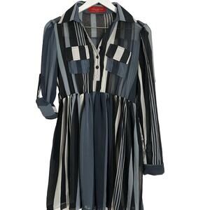 Akira Chicago Red Label Black/ Grey Striped Dress - Medium‎